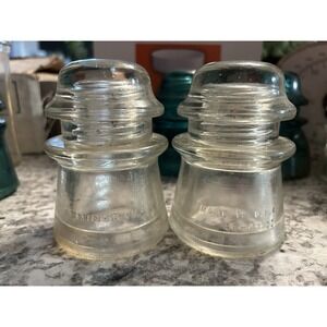 HEMINGRAY 9-0 Clear Glass Insulator 3.5" MADE IN U.S.A. Vintage Set of 2